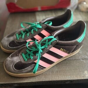 Adidas Gazelle Brown with Pink and Green Accents